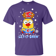 Minion Calgary Flames Ugly Christmas Sweaters Let It Snow Cotton T-Shirt - The White Eagles