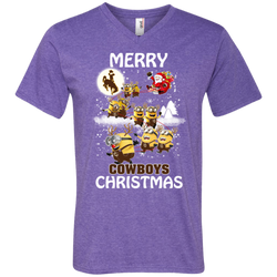 Wyoming Cowboys Ugly Christmas Sweaters Minions Santa Claus Merry Christmas Men's V-Neck T-Shirt - The White Eagles