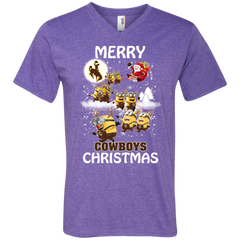 Wyoming Cowboys Ugly Christmas Sweaters Minions Santa Claus Merry Christmas Men's V-Neck T-Shirt - The White Eagles