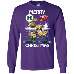 Hawaii Rainbow Warriors Ugly Christmas Sweaters Minions Santa Claus Merry Christmas LS Cotton T-Shirt - The White Eagles